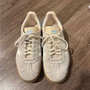 Cream and light blue adidas gazelle